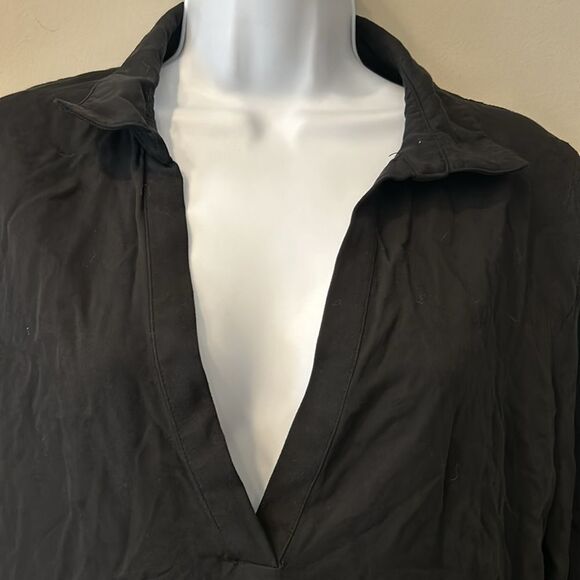 Justfab Women's Black Deep V-Neck Long Sleeves Crinkle Dress Size Medium - Picture 3 of 9